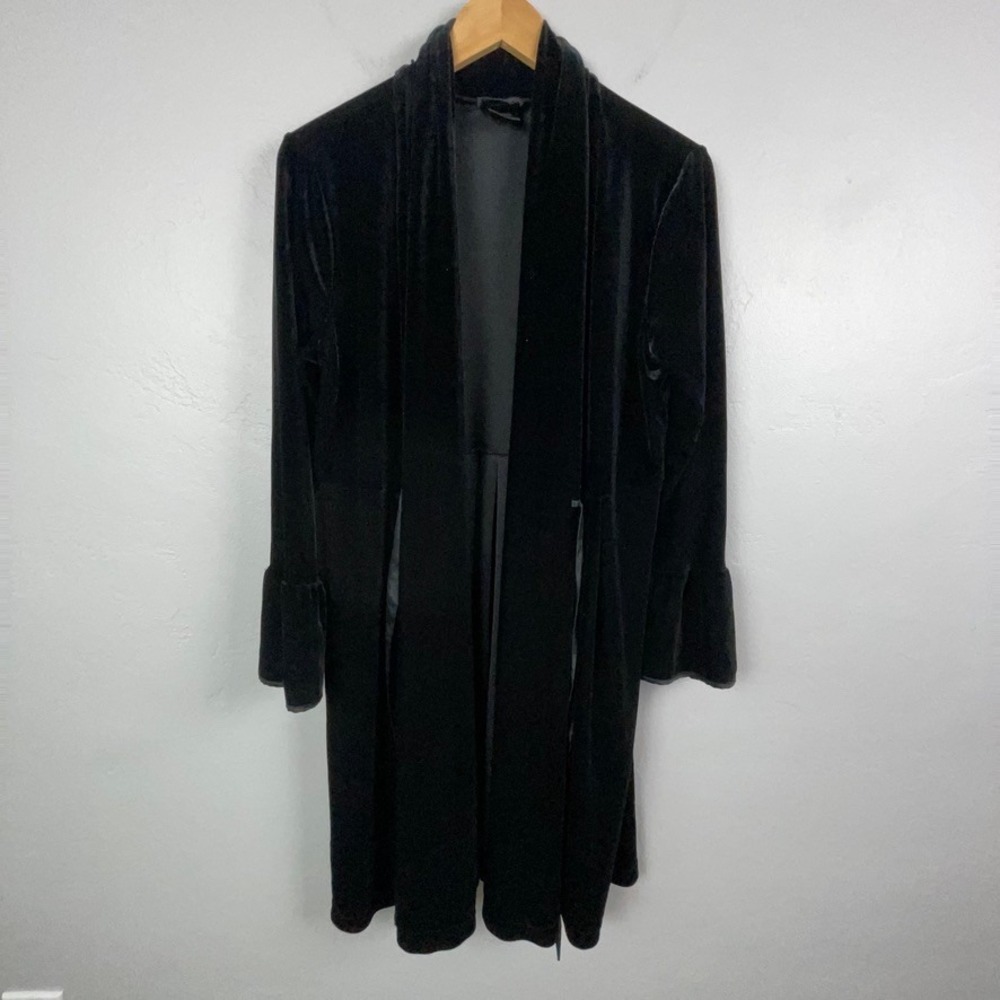 Soma Velvet Robe M Black Open Front Duster Bell Sleeve Whimsigoth Witchy Elvira